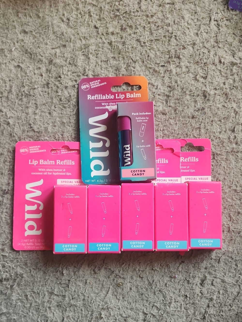 6 wild bulk Refillable Lip Balm - Cotton Candy (Pink)